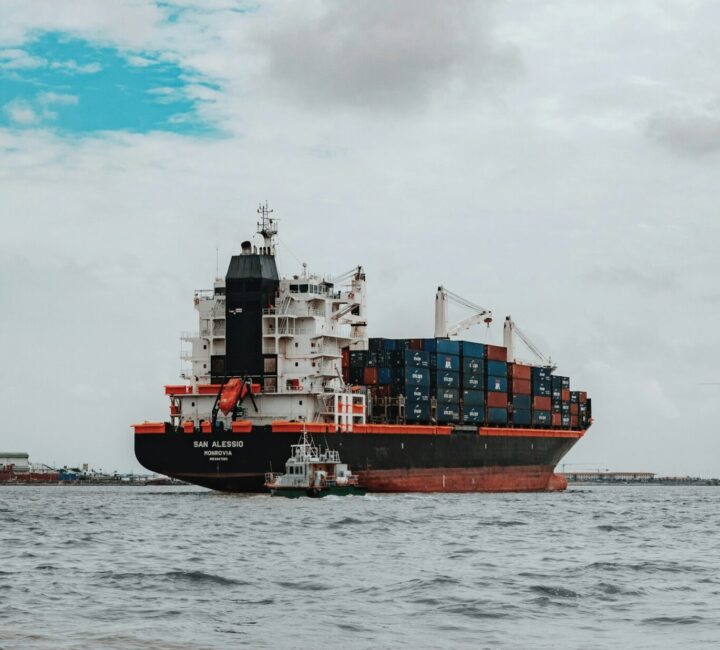 Large cargo ship in the middle of the ocean