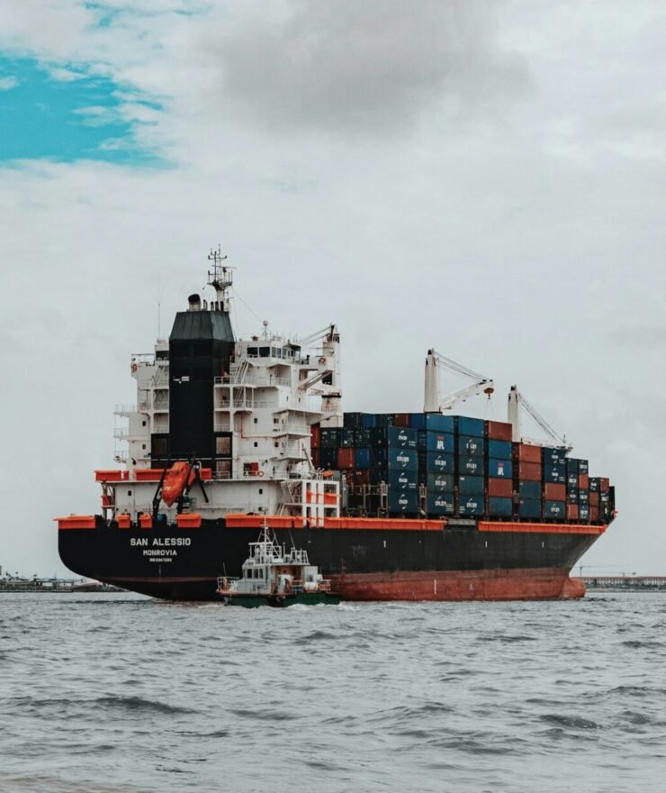 Large cargo ship in the middle of the ocean